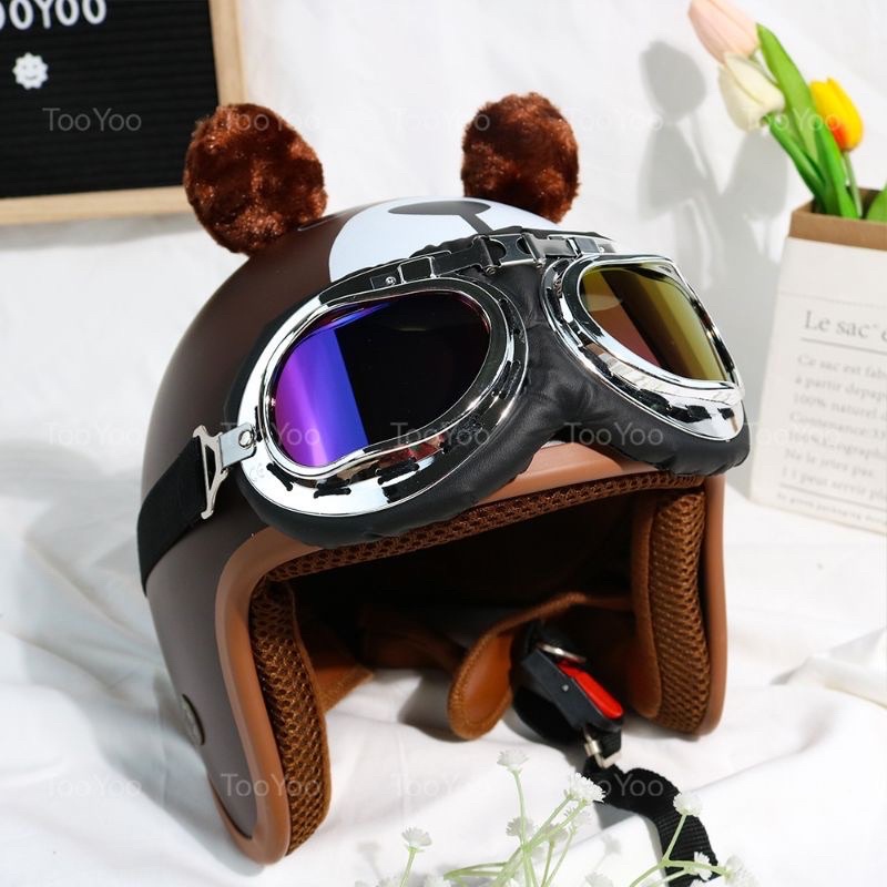 Mũ bảo hiểm 3/4 hình con gấu tặng kèm kính phi công giá cực sốc