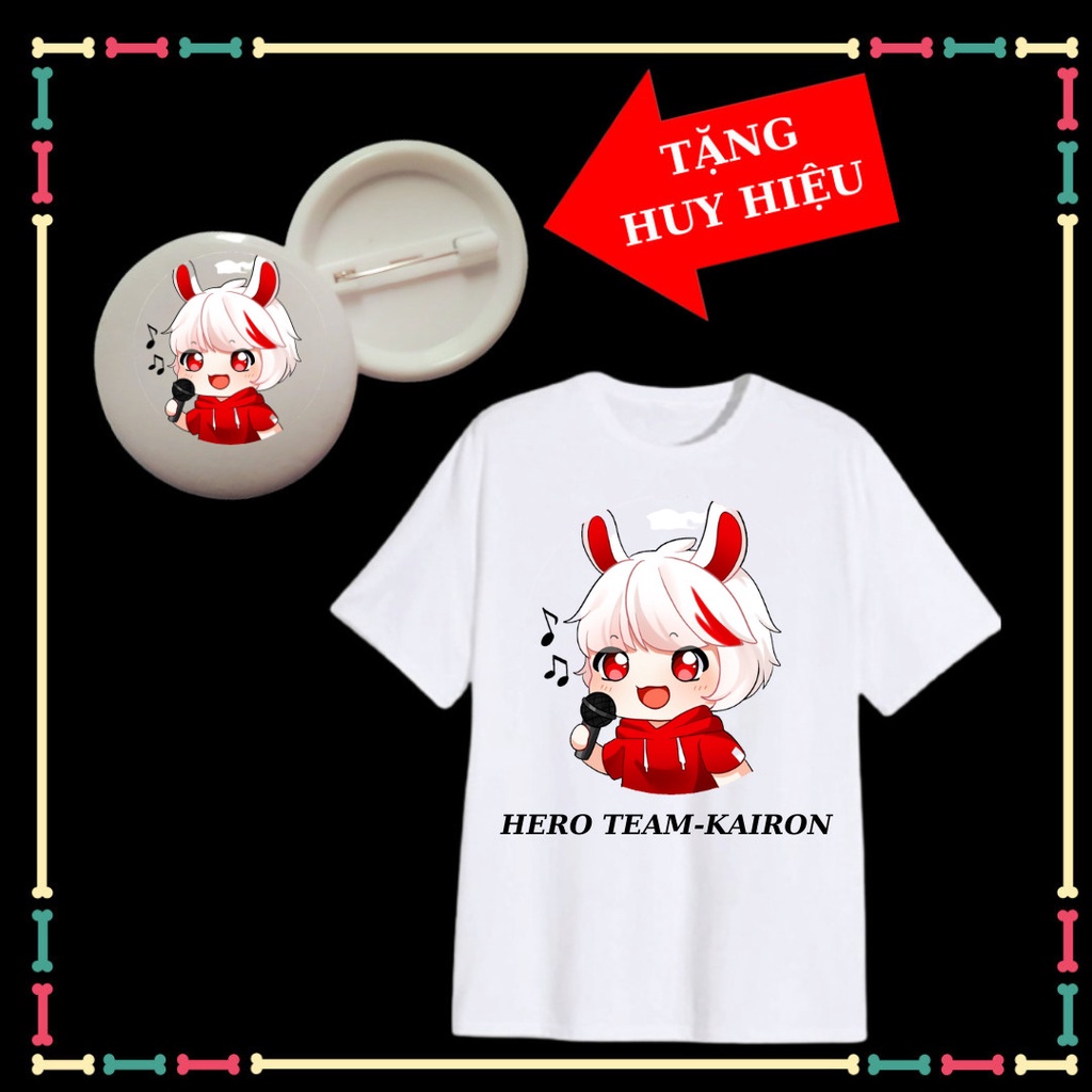 Áo thun bé trai, bé gái mẫu Hero Team, Kairon, Timmy, Sammy Đào, Kamui, Mister Vịt, ngắn tay, cổ tròn, Tặng kèm huy hiệu