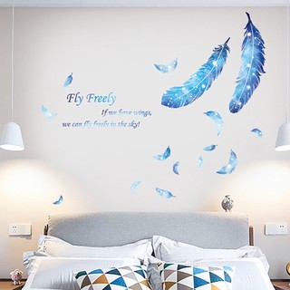 [MUA HÀNG TẶNG QUÀ]-Decal dán tường Hàn Quốc trang trí quán cafe, văn phòng - Dây lông vũ xanh