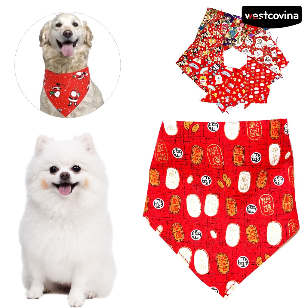 [Hot]☃Khăn Choàng Cổ Hình Tam Giác In Họa Tiết Năm Mới Có Thể Điều Chỉnh Cho Thú Cưng