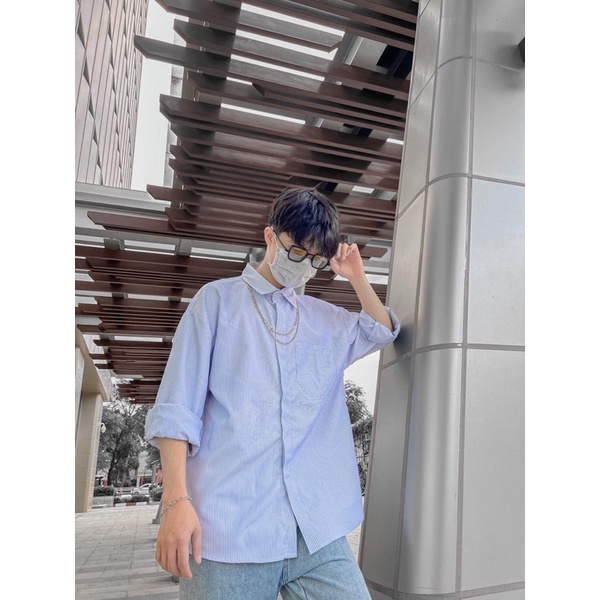 Áo sơ mi kẻ sọc caro xanh trắng cao cấp phong cách Hàn Quốc