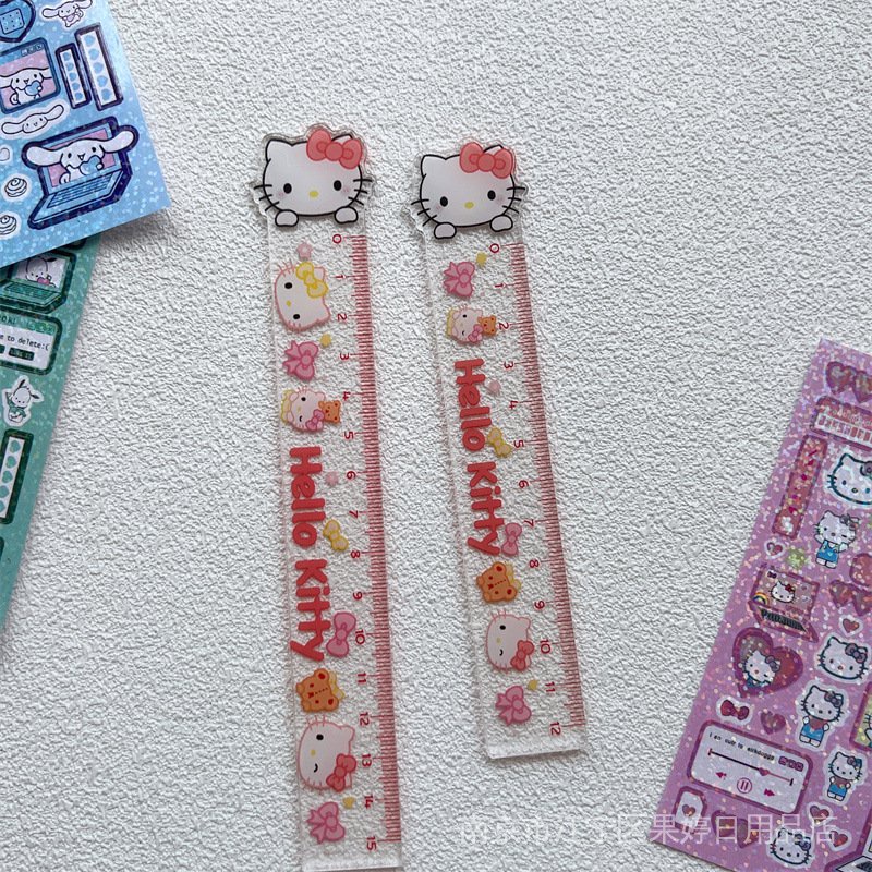 SANRIO Thước Kẻ Trong Suốt Bằng Acrylic Họa Tiết Hoạt Hình Dễ Thương Dành Cho Học Sinh