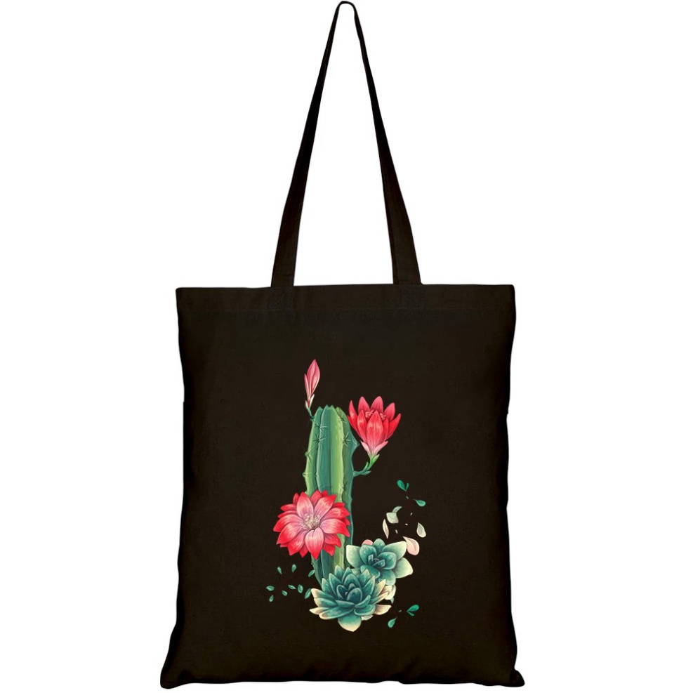 Túi Tote Vải Canvas GINKO Kiểu Basic có dây kéo khóa (có túi con) in hình card with cactuses succulents set HT193