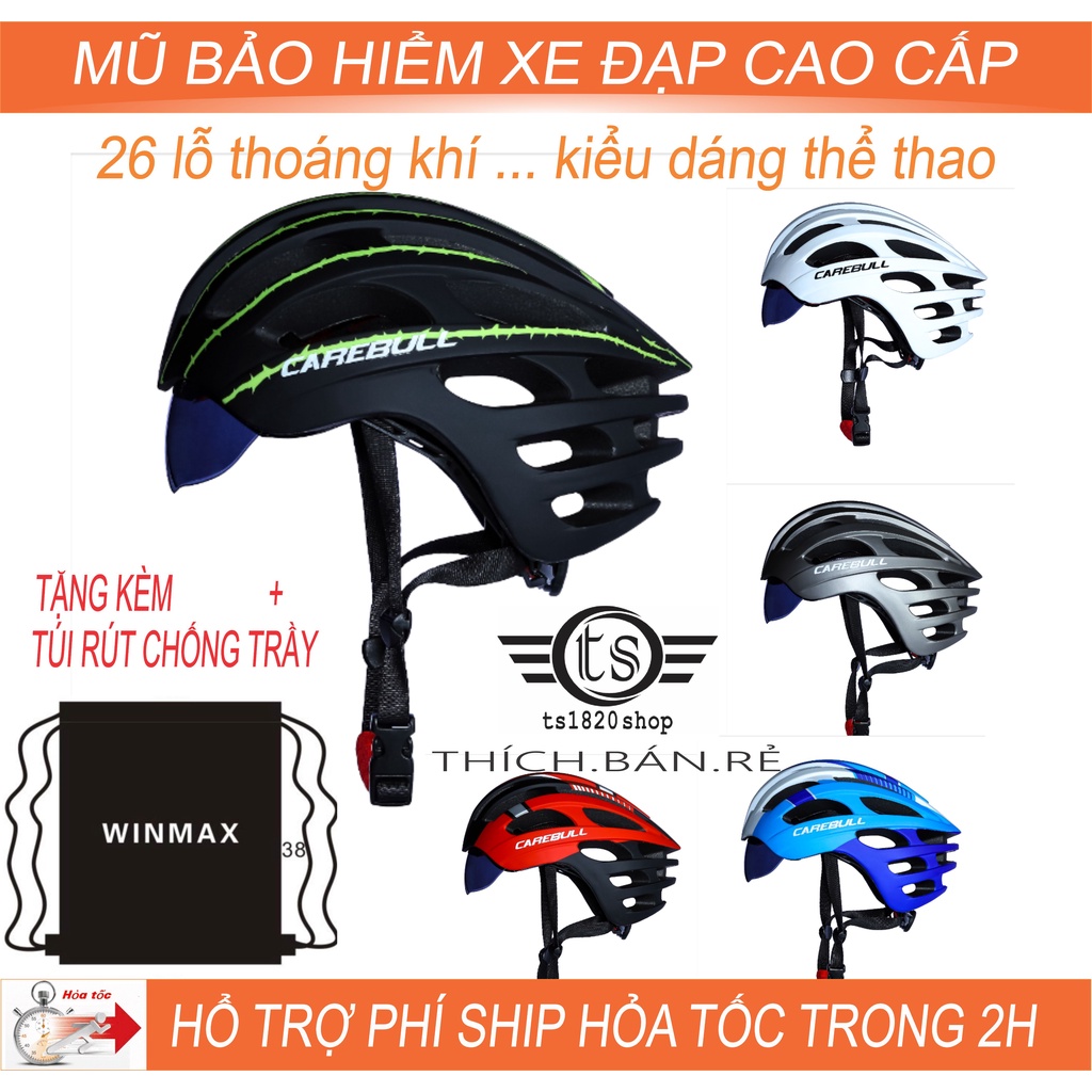 Mũ Bảo Hiểm Xe Đạp Thể Thao Siêu Nhẹ Có Kính Bảo Hộ, Thoáng Khí, Siêu Nhẹ, Nút Điều Chỉnh Size Dễ Dàng, Cho Cả Nam Nữ