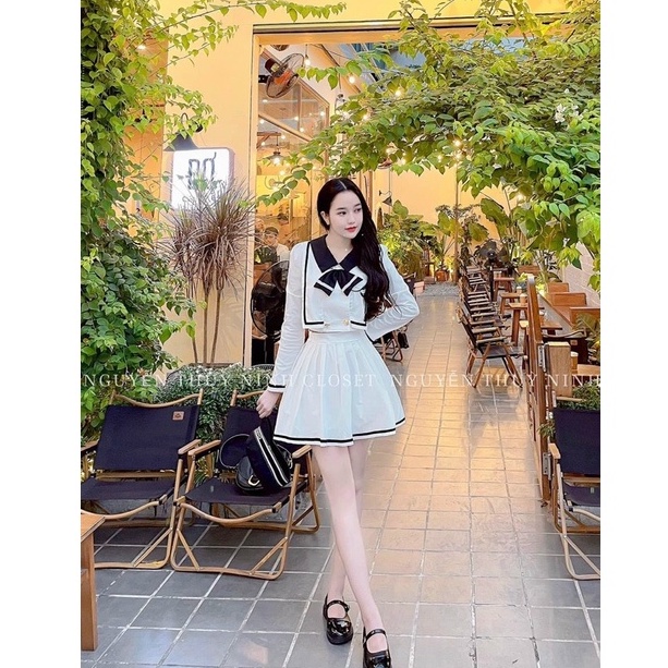 Sét bộ đồ nữ áo tay dài họa tiết nơ trẻ trung cá tính kèm chân váy cotton lạnh thoải mái khi mặc tôn dáng dạo phố