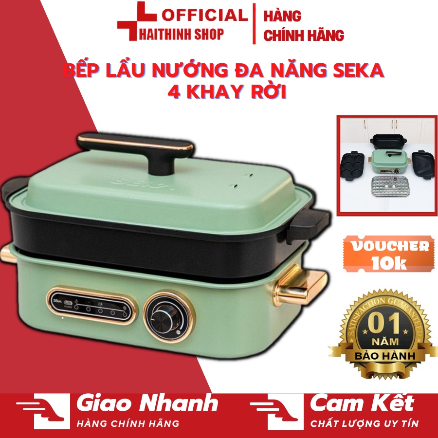 Bếp lẩu nướng điện Seka kèm 4 khay rời, nồi lẩu nướng không khói chống dính cao cấp 8in1
