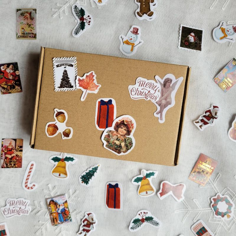 Hộp quà Noel kèm rơm - dây thừng - giấy pelure tự decor phong cách vintage chúc mừng Christmas Giáng Sinh