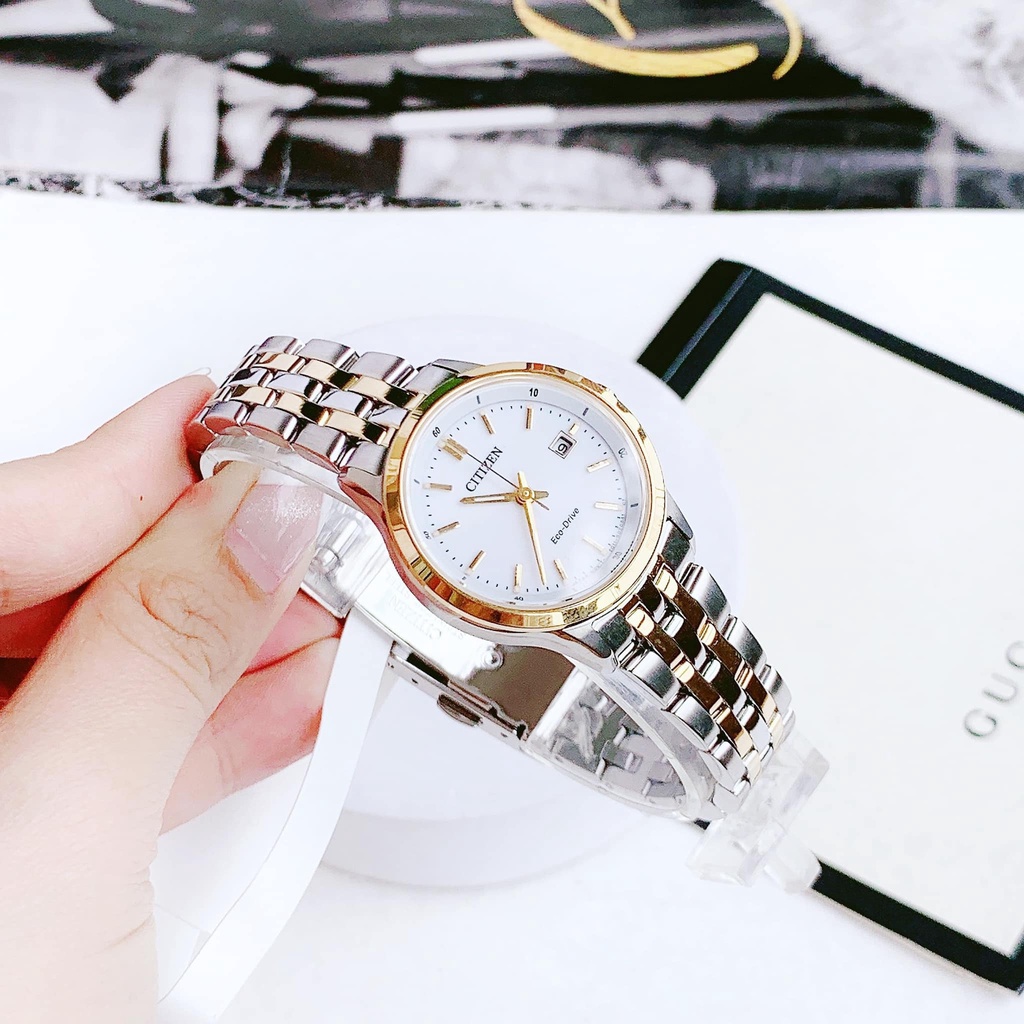 Đồng Hồ Nữ CITIZEN Eco-drive EW2404-57A Kính Sapphire Chính Hãng Tặng Dây Da Cao Cấp