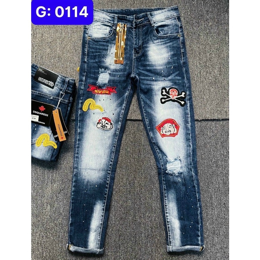 Quần jean nam phối dây kéo lệch vàng thêu logo đẹp siêu hot trend hàng quảng châu cao cấp chuẩn shop