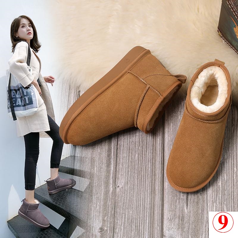 Ủng Đi Tuyết Bằng Da Đệm Cotton Lót Lông Cừu Dày Dặn Cổ Ngắn Chống Trượt Chống Thấm Nước Thời Trang Mùa Đông Cho Nữ