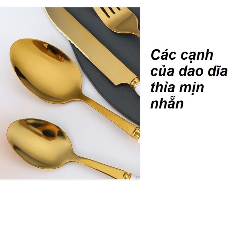 Bộ thìa dao dĩa Hoàng Gia 24 món kèm giá treo màu xanh sang trọng inox 304 cao cấp