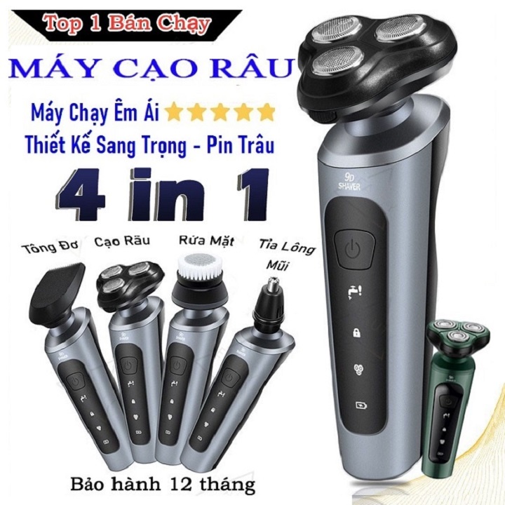 Máy Cạo Râu Đa Năng 4in1, Chính Hãng Shaver 9D, Máy Cạo Râu Sạc Pin Dùng Cho Nam Nữ - Cạo Toàn Thân - Chống Nước IPX7
