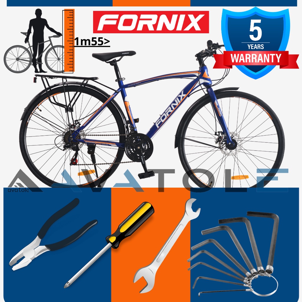 Xe đạp touring Fornix FR307, Khung sườn hợp kim thép, Bộ truyền động 21 tốc độ, Trang bị BAGA và VÈ, Màu cam xanh dương
