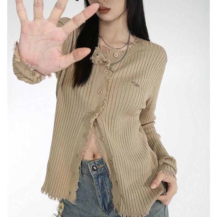 Áo Cardigan Dệt Kim Tay Dài Dáng Ôm Phong Cách Pháp Cổ Điển Thời Trang Cho Nữ