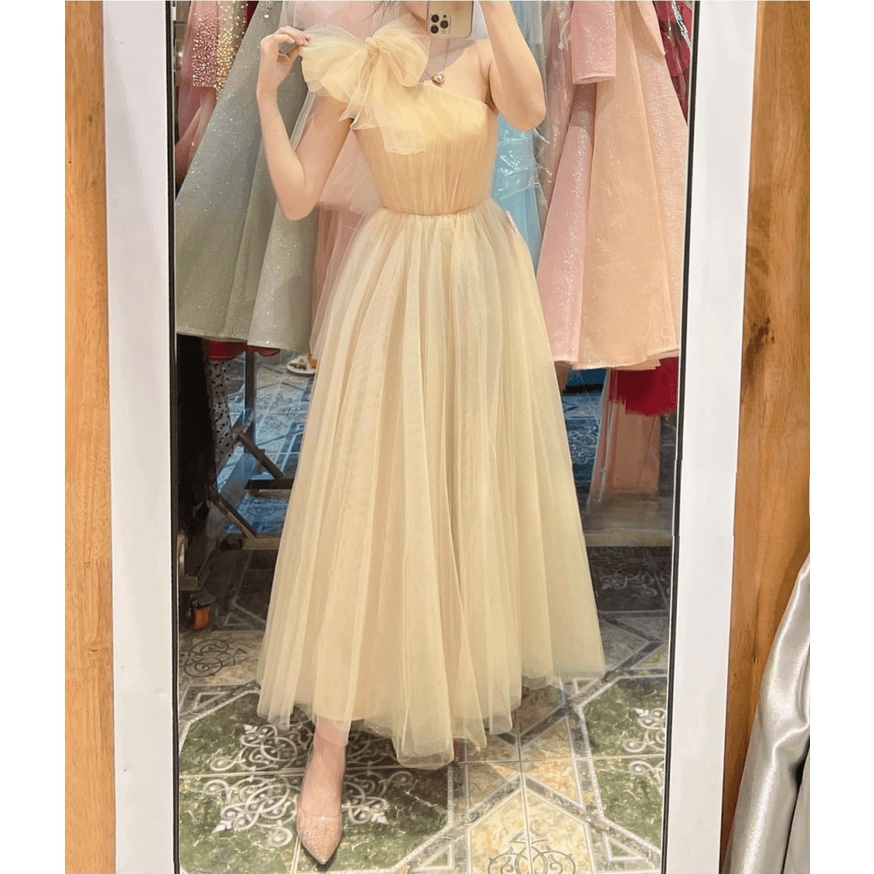 ĐẦM ĐI TIỆC | ĐẦM LƯỚI NGỰC CHÉO CÓ THẮT NƠ DÁNG DÀI XÒE SIÊU SANG SIÊU LỘNG LẪY UP