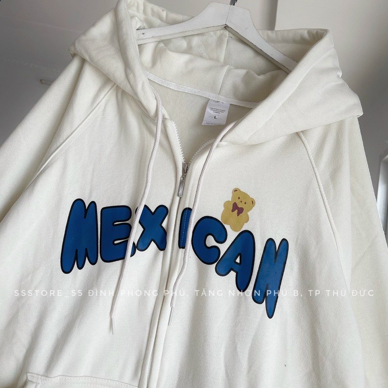 Aó khoác nam nữ chất nỉ ngoại có dây kéo logo in chữ MEXICAN với 2 màu đen trắng xinh đẹp