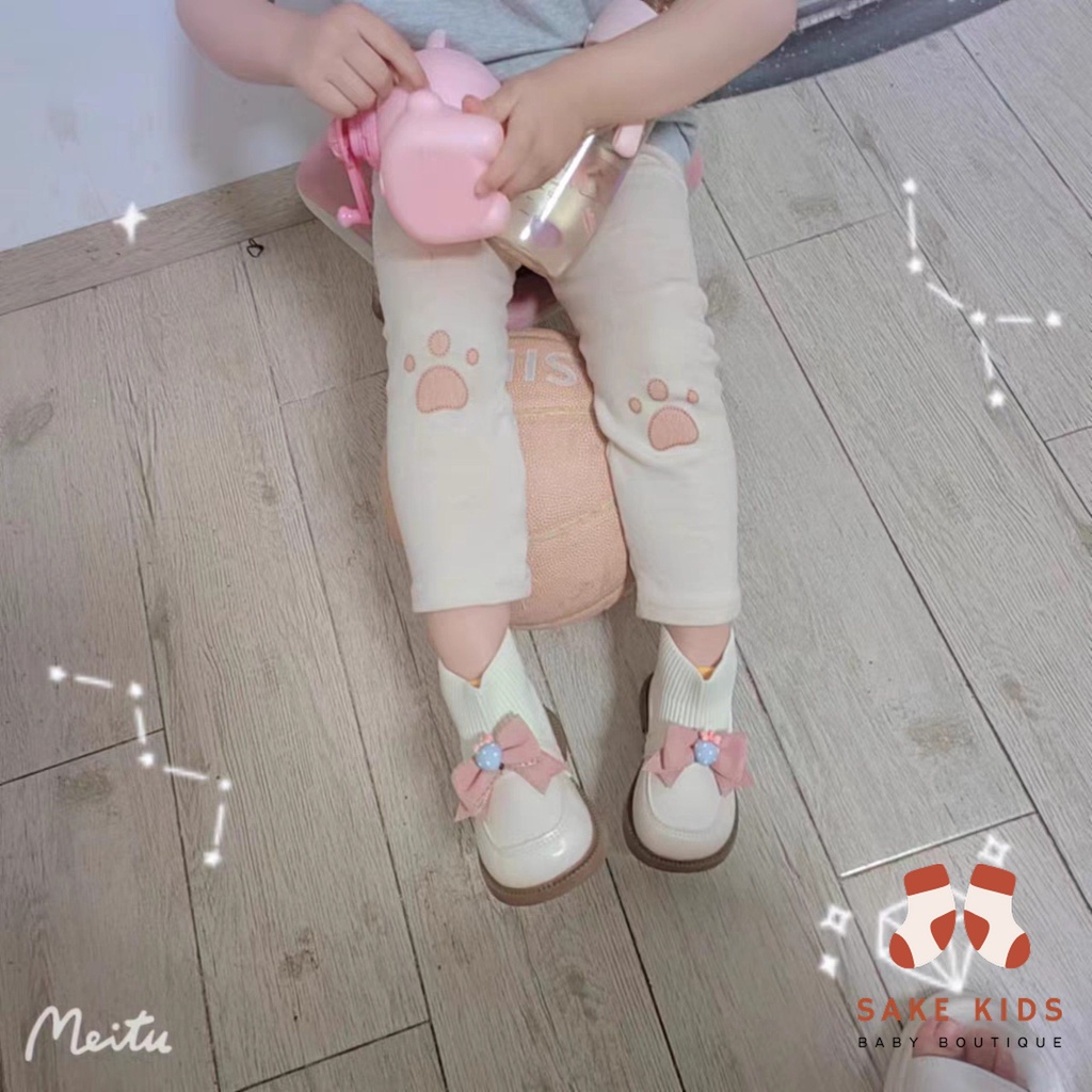 Giày búp bê - Giày tập đi bé gái bo cổ chun phong cách Hàn Quốc chất da PU mềm quai dán phối nơ dễ thương mới nhất A061