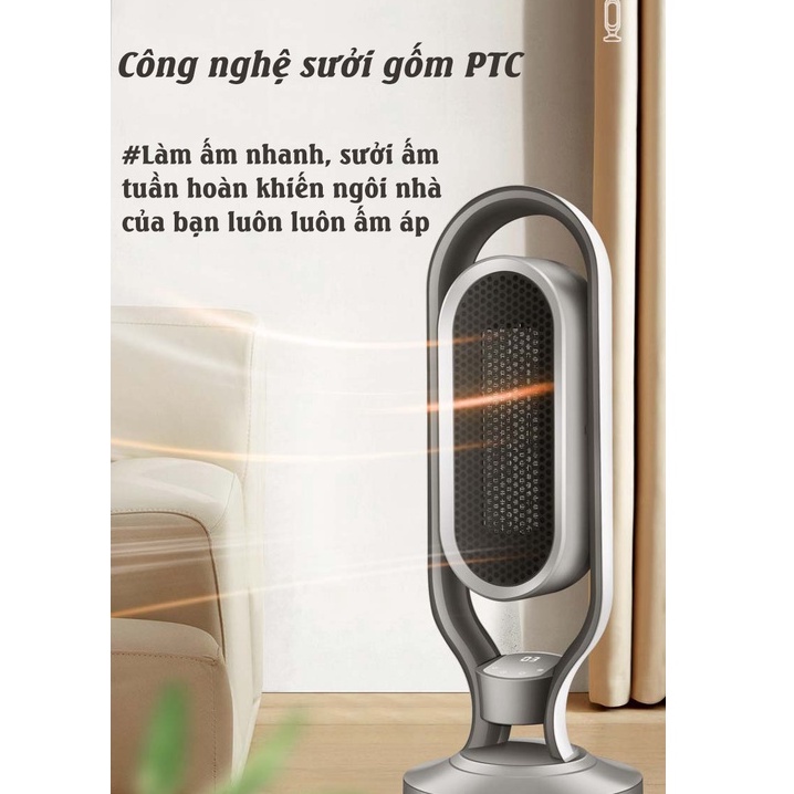 Máy Sưởi Gốm Ceramic, Quạt Sưởi PTC Cao Cấp Làm Ấm Nhanh, Không Khô Da, Có Điều Khiển Từ Xa (Bảo Hành 12 Tháng)