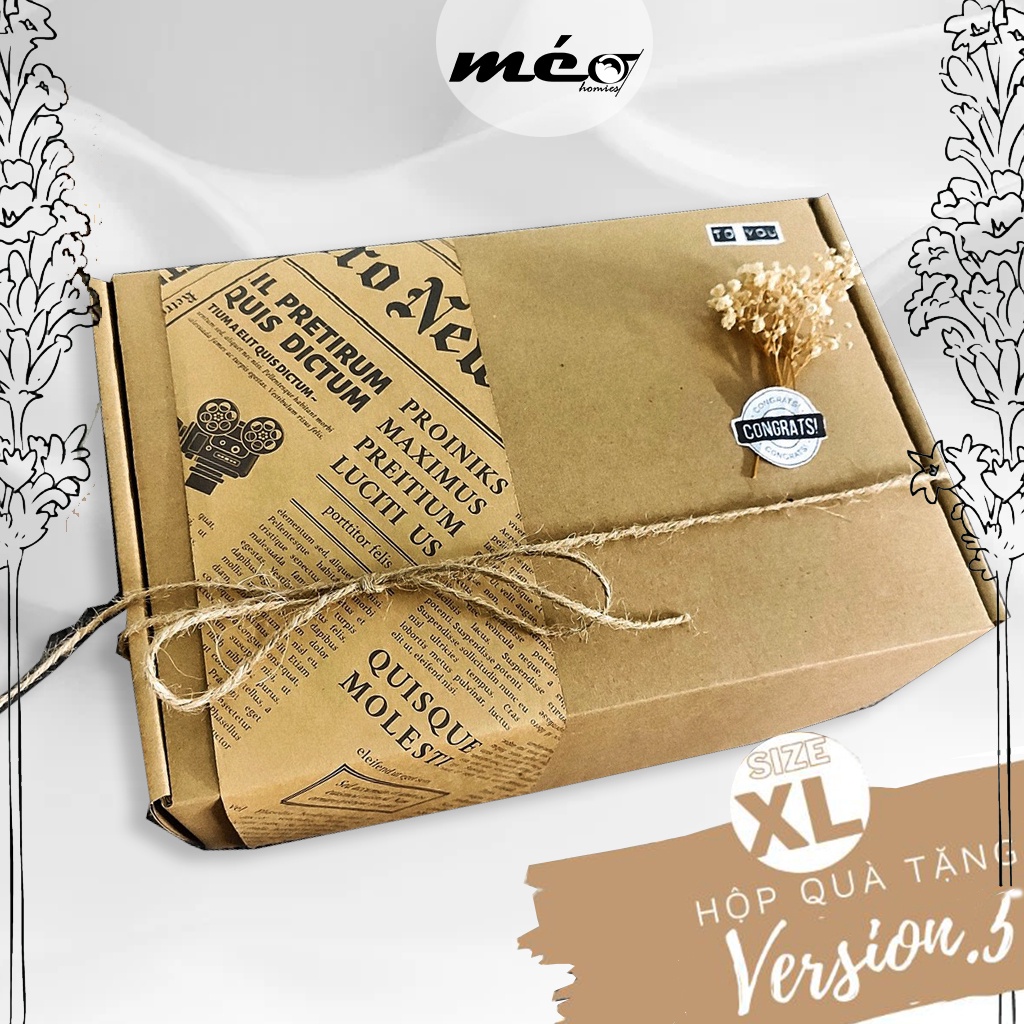 Hộp đựng quà NÂU Kraft họa tiết BÁO VINTAGE tặng bạn trai bạn gái, mẹ,thầy cô mọi dịp lễ kỉ niệm,sinh nhật ,Valentine