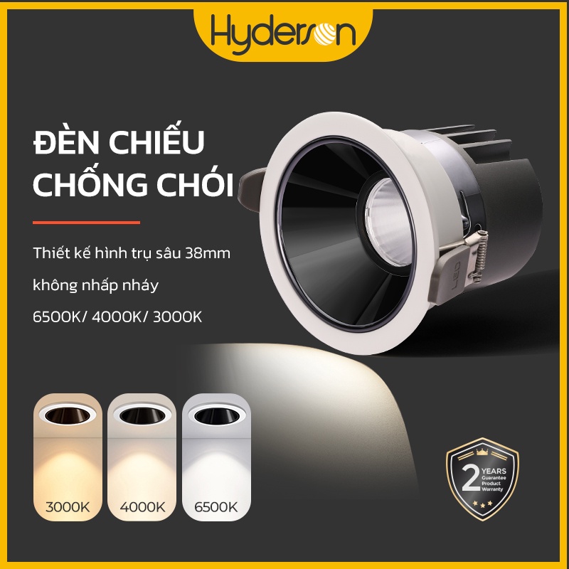 Đèn led âm trần Hyderson 10W 3000k/4000k/6500k vớI ánh sáng trắng ấm chống chóI có thể đIều chỉnh góc độ