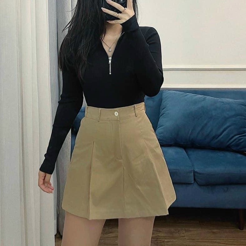 Chân váy chữ A ngắn kaki lưng chun sau có quần trong váy công sở siu xinh UT