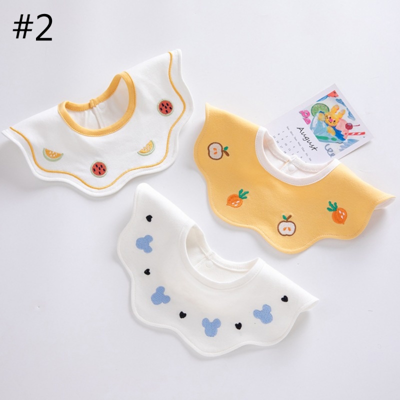 Set 3 Yếm Ăn Cotton Hình Tròn Phong Cách Unisex Tiện Dụng Cho Bé Sơ Sinh
