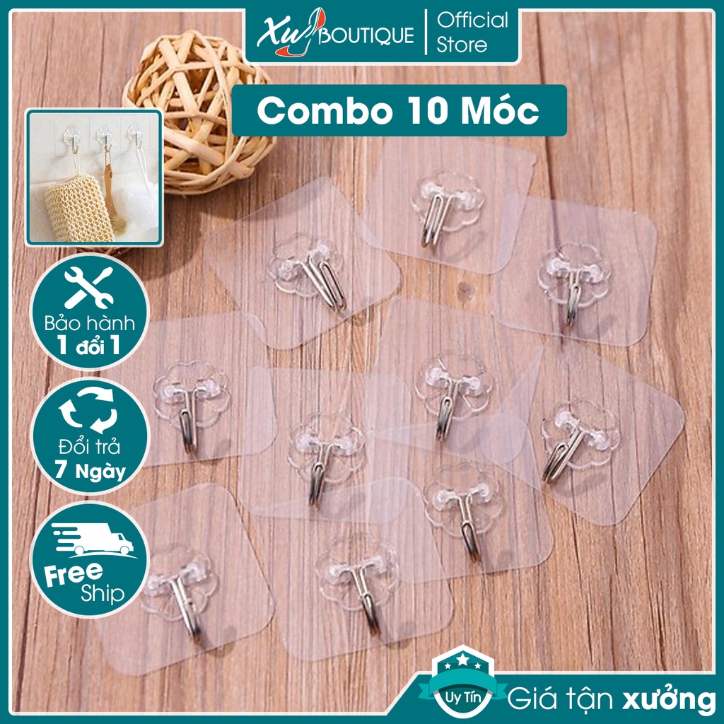 Combo 10 Móc Treo Đồ, Dán Tường Siêu Dính Đa Năng Chịu Lực Rất Tốt Trên Bề Mặt Phẳng
