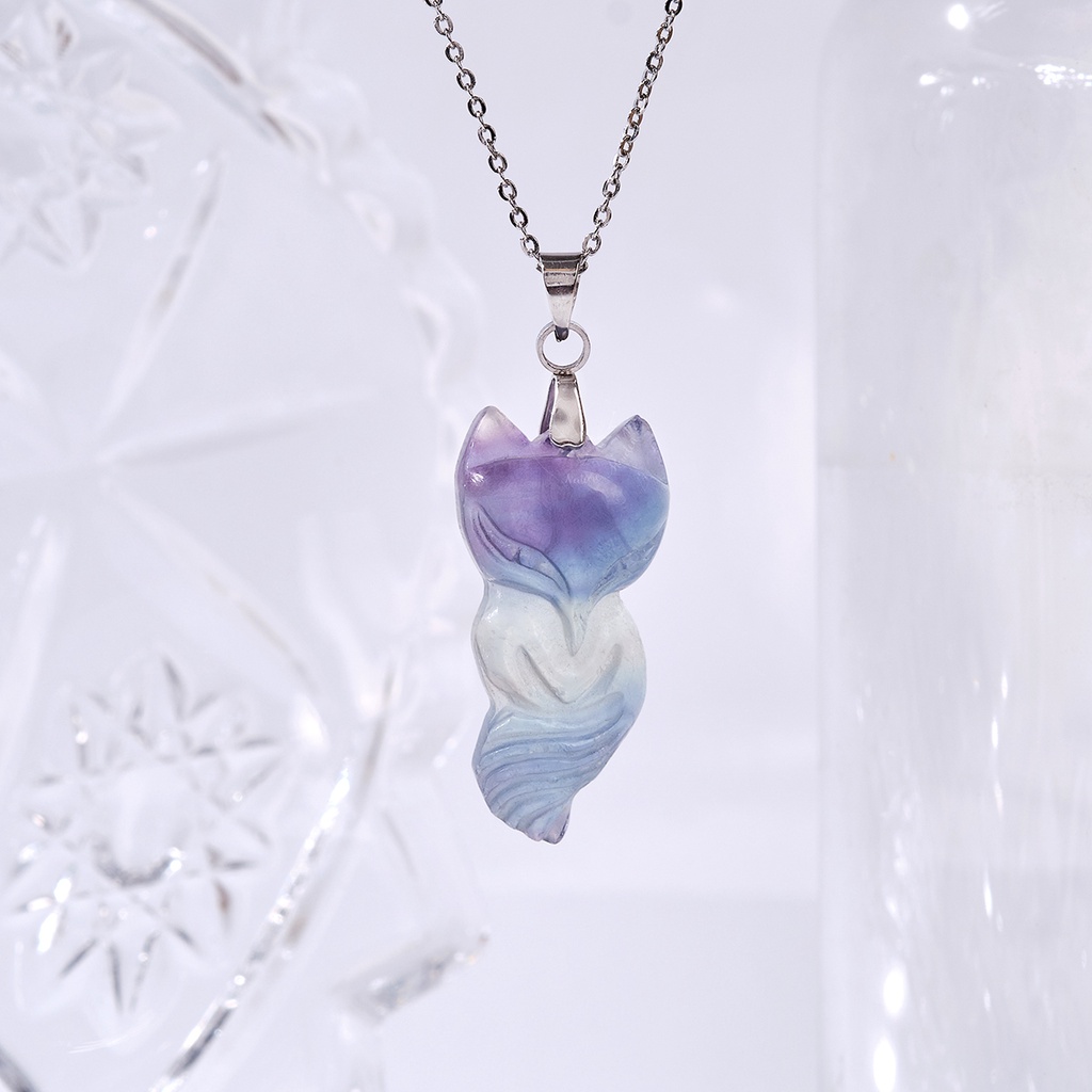 Mặt Dây Chuyền Hồ Ly Đá Fluorite Thiên Nhiên