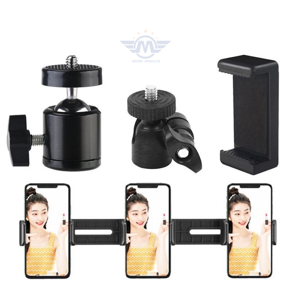Đầu kẹp, giá đỡ điện thoại, kết nối máy với cây Tripod 3 chân, phụ kiện cho gậy Selfie dùng livestream Tripod Miền Đông