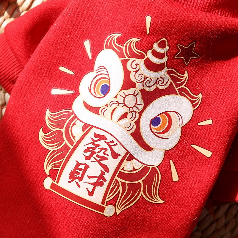 Áo Sweater Đỏ Có Mũ Trùm Ấm Áp Mừng Năm Mới Cho Thú Cưng