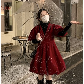 Váy nhung đỏ dáng bồng, váy noel