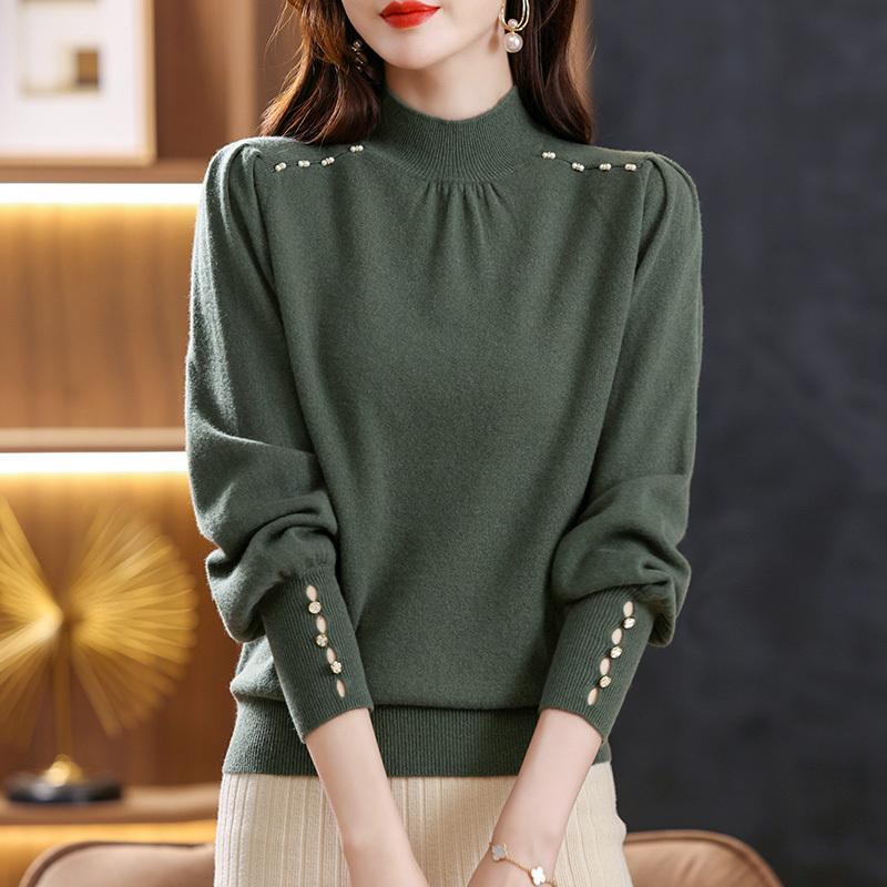 Áo Sweater Dệt Kim Cổ Lọ Tay Dài Dáng Rộng Phong Cách Phương Tây Thời