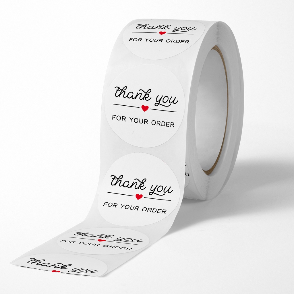 Cuộn 500 nhãn dán cảm ơn, sticker thank you, tem tròn thank you - tone trắng đơn giản, sang trọng
