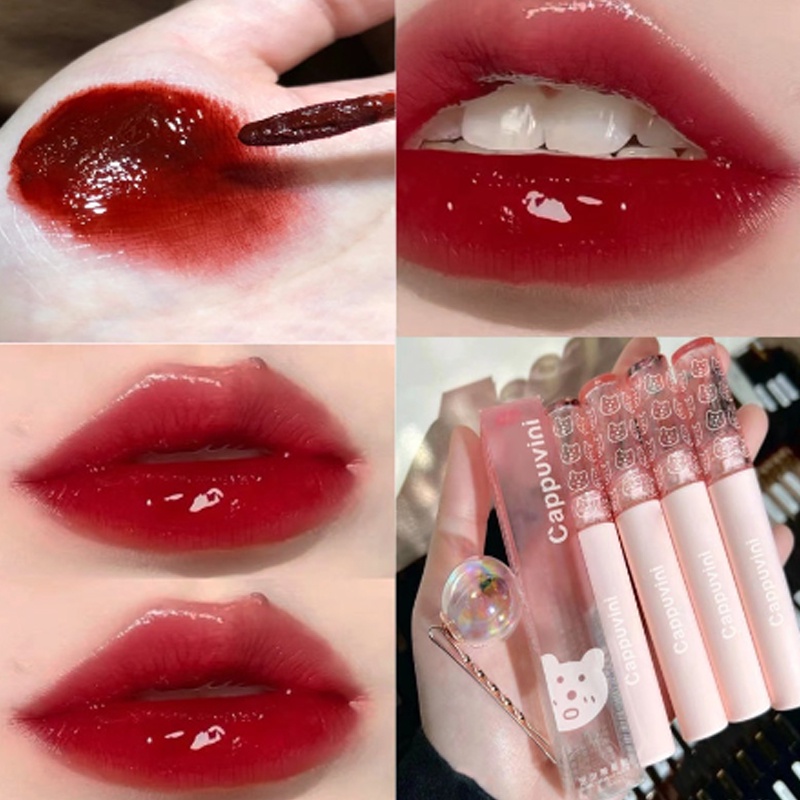 Son kem bóng CAPPUVINI gấu hồng Bubbly Bear Lip Glaze ombre gấu xanh hồng căng bóng mềm mịn