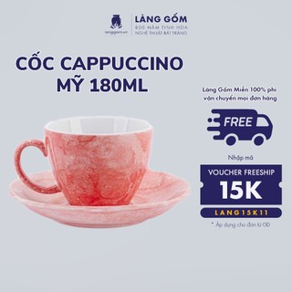 Cốc giữ nhiệt Cappuccino Nhật vân đá, dung tích 180ml, gốm sứ Bát Tràng cao cấp - LÀNG GỐM