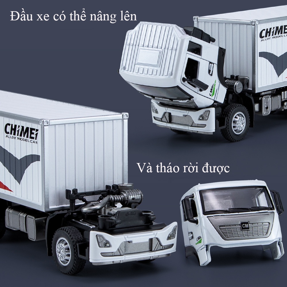 Đồ chơi xe container thành phố KAVY bằng hợp kim nguyên khối có nhạc đèn mở được cửa xe và thùng xe