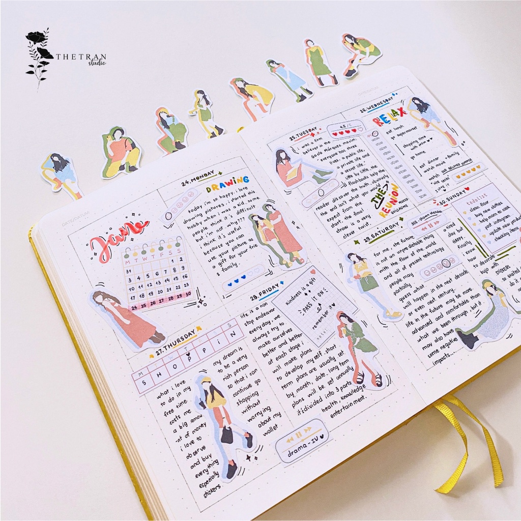 bộ 45 sticker cute cô gái kế hoạch mini / girl planner sticker pack / thetranstudio