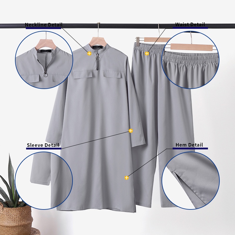 Set đồ 2 món Zanzea gồm áo tay dài có khóa kéo phía trước và quần dài ống rộng phong cách Hồi Giáo thời trang cho nữ
