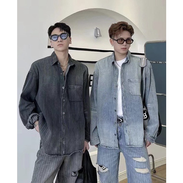 Áo Sơ Mi Jean Sọc Dọc LJIN S1271 Chất Dày Dặn Bụi Bặm Cá Tính