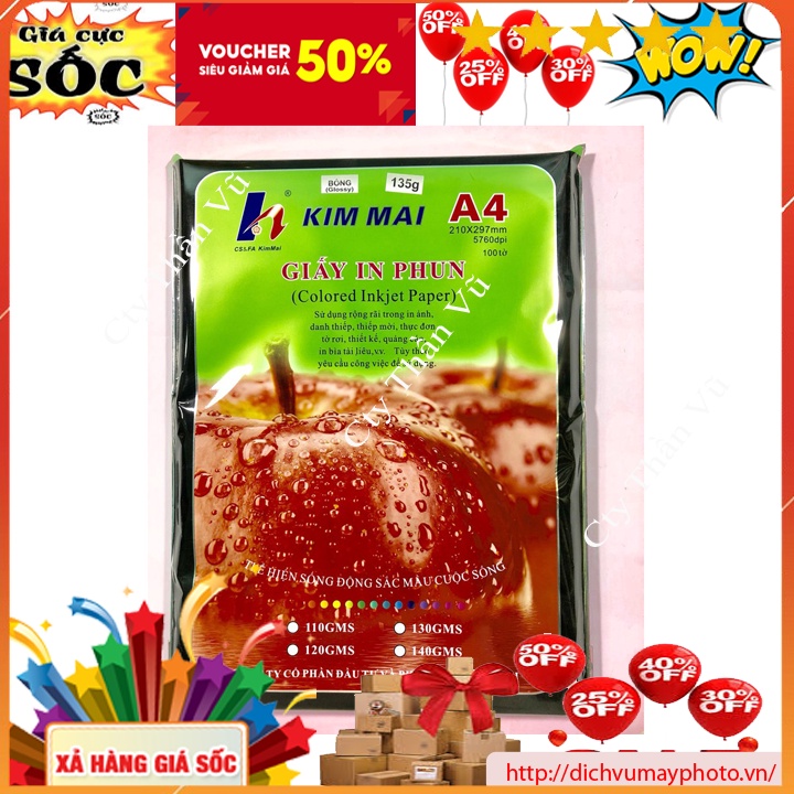 Giấy in ảnh Kim Mai 100 tờ A4 giấy bóng 1 mặt chất lượng INECO