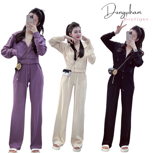 Sét bộ tăm áo khoá + quần xuông - Dung Pham Boutique