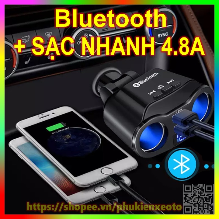 Tẩu Sạc Bluetooth Hai Cổng USB Không Dây Kiêm Máy Nghe Nhạc MP3 Cho Xe Hơi
