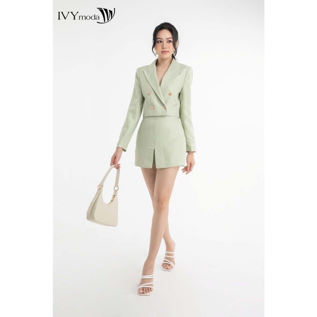 Bộ tweed Blazer kẻ và quần sooc nữ IVY moda MS 66M7885