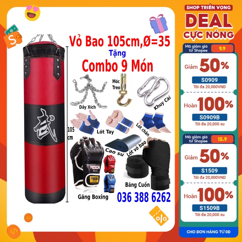 Vỏ bao cát đấm bốc boxing dài 100cm + Tặng bộ full 9 phụ kiện bảo hành lỗi 6 tháng,hỗ trợ tập luyện boxing chuyên nghiệp