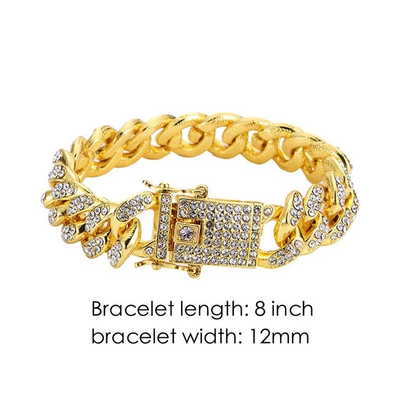 Bộ Đồng Hồ Đeo Tay Dây Xích Cuban Màu Vàng / Bạc Phong Cách Hip Hop Thời Trang 2023 Cho Nam Và Nữ