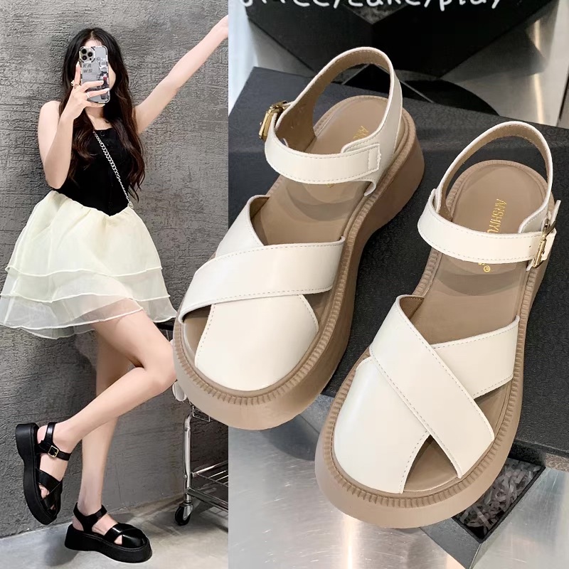 Dép Sandal Ulzzang LOẠI 1 - Giày quai hậu đi học mũi lọ mẫu mới đế cao phong cách