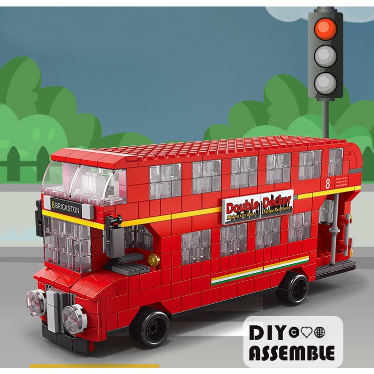 1000 CHI TIẾT Bộ đồ chơi lắp ghép Mô hình xe bus 2 tầng chất liệu nhựa ABS cao cấp