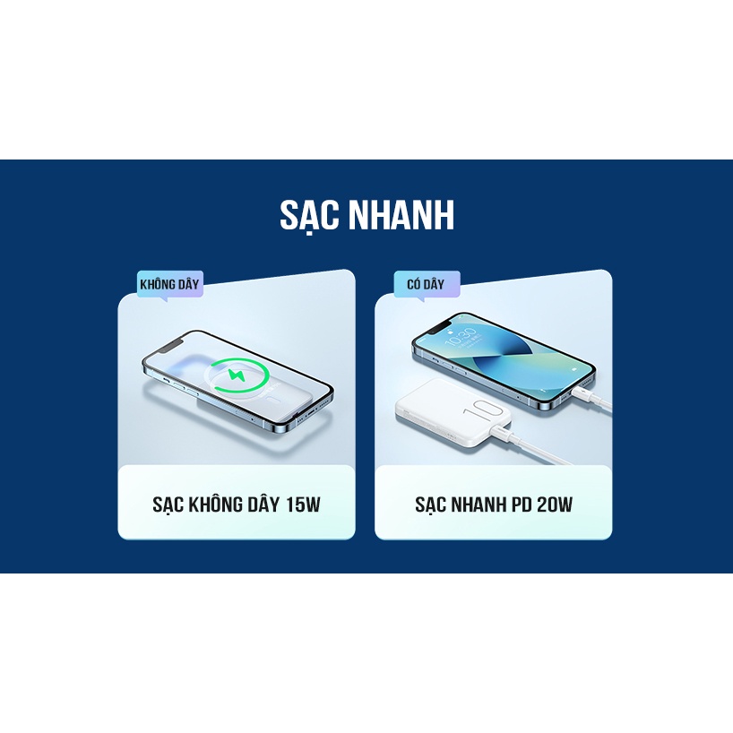 Sạc dự phòng không dây từ tính 10000mah RPP-65 chính hãng Remax