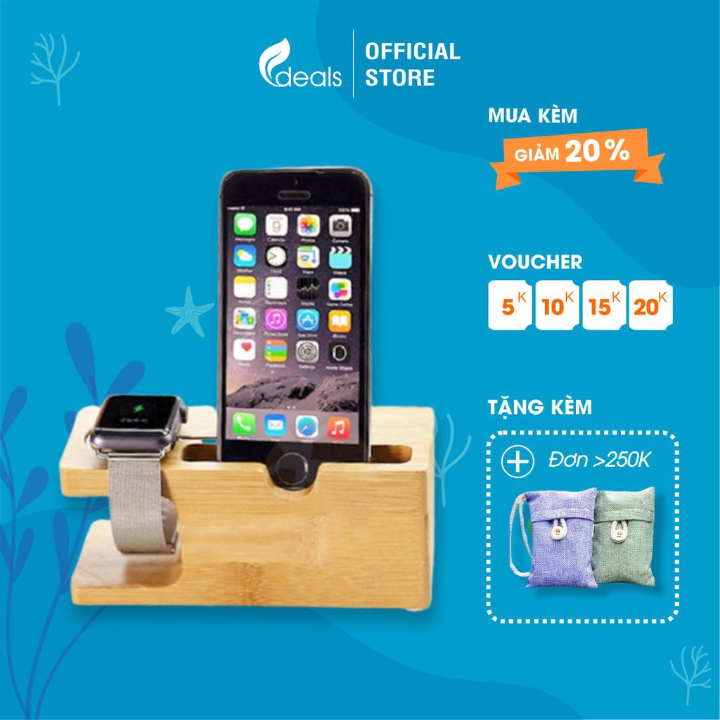 Dock sạc tre đa năng ECODEALS - Tích hợp nguồn 110-220V và 3 lỗ USB sạc 5V 3A - Mọi dòng điện thoại, máy tính bảng, ...