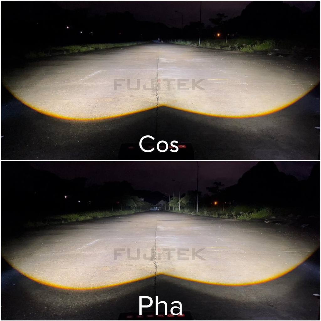 Đèn bi gầm Led ô tô nguyên khối Fujitek G1   lens xanh - kèm giắc, pát dùng chung